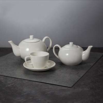 factory cheap hotel restaurant white round ceramic porcelain teapot set with cup