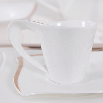 Unique Ceramic Coffee Cup Tea Cup with Soucer Bone China,5 Star Hotel Supply Wholesale White And Gold Tea Cups