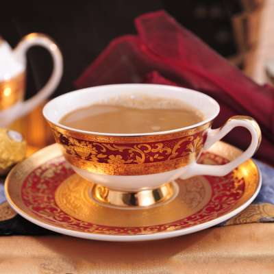 P&T Royal Ware Embossed Golden Decal Coffee Cups Bone China Hotel High Tea Set English Tea Cups Porcelain Hotel Coffee sets