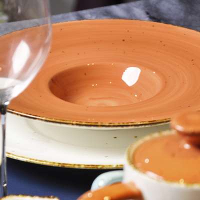 P&T european style porelcein dinnerware stable eco-friendly orange porcelain dinner plates restaurant,soup plate for hotel