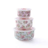 Eco-friendly set of 3pcs ceramics storage bowl bone china bowl with seal lid