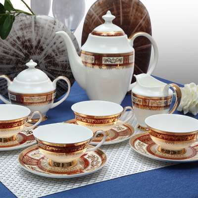 Good Quality Bone China Coffee Set Modern Emboss Porcelain Tea Set