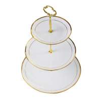 Cheap Gold Rimmed Wedding Porcelain Ceramic 3 tier 2 tiers Round Cake Stand