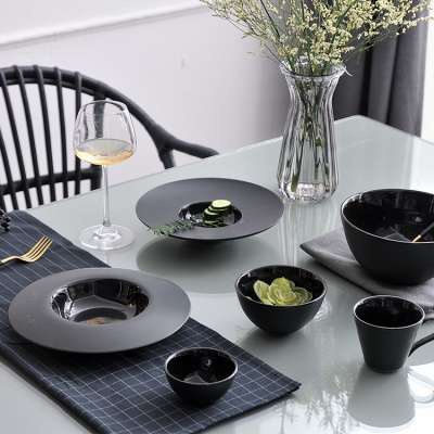 New product black color design decal plates high temperature ceramic plate sets for sale