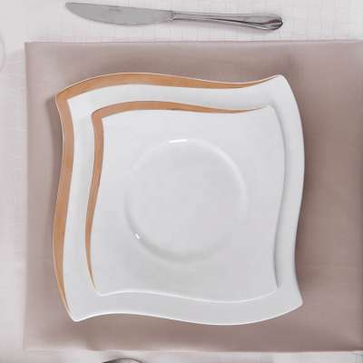 P&T Royal ware bone china tableware suqare plate gold rim plates for party hotel restaurant dinnerware 12ich