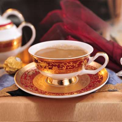 P&T Royal Ware Embossed GoldenBone China Coffee Cups A Grade Coffee Set English Afternoon Tea Set Good Rim Hotel Coffee Tea Cups