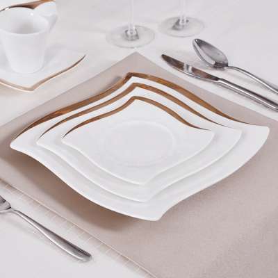 P&T Royalware bone china tableware dinnerware for wedding banquet gold rimmed plates restaurant hotel plates