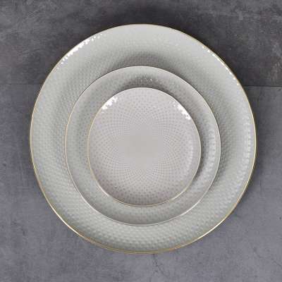 Fine bone China round plate,ceramic plate set shallow plate gold rim for hotel