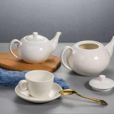 wholesale cheap hotel restaurant porcelain tea cup set white ceramic teapot